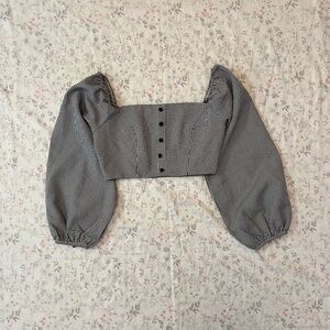 Tiger Mist Gingham Crop Top Puffy Sleeve Regency Plaid Buttons